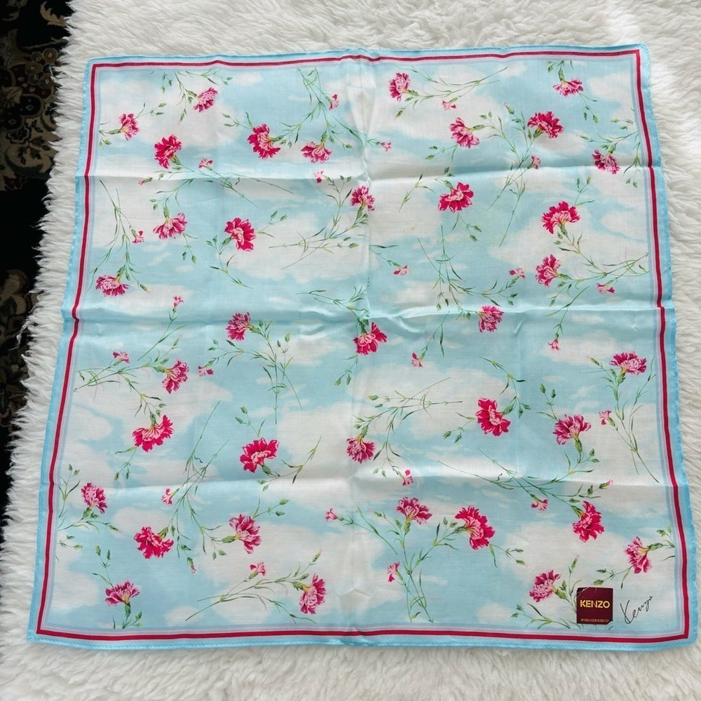 Kenzo Light blue/Multicolor Floral 100% Cotton Bandanna/Scarf - Picture 2 of 9